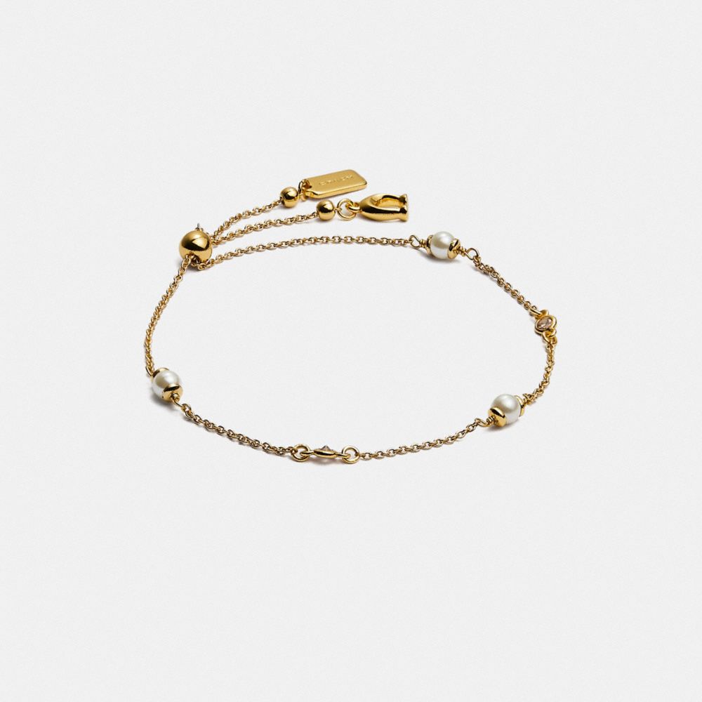 Gold Women COACH® Classic Crystal Pearl Slider Bracelet | NZ OKE524