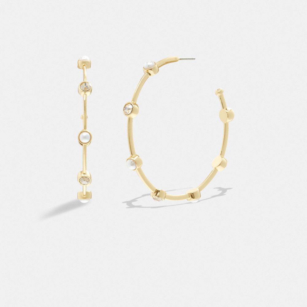 Gold Women COACH® Classic Pearl Large Hoop Earrings | NZ MQZ541