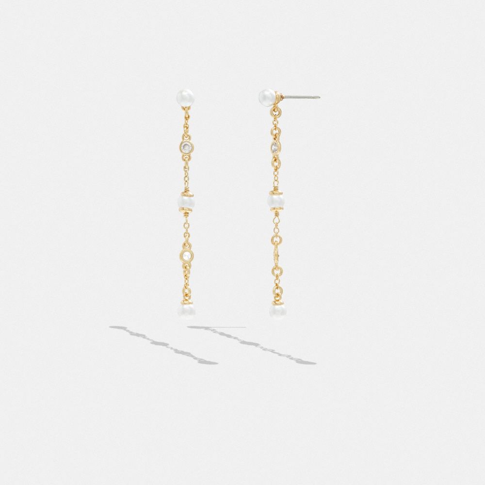 Gold Women COACH® Classic Pearl Linear Earrings | NZ MQX542