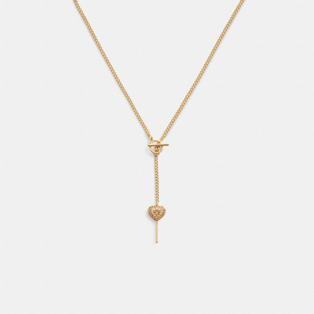 Gold Women COACH® Heart Lollipop Lariat Necklace | NZ AHE578