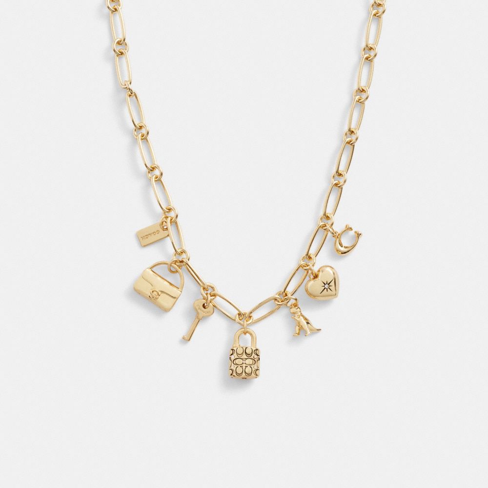 Gold Women COACH® Iconic Charm Chain Necklace | NZ DFT580