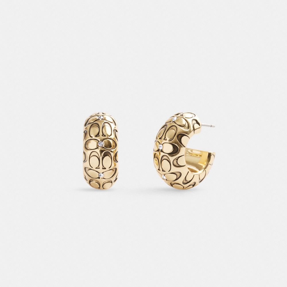 Gold Women COACH® Quilted Signature Chunky Hoop Earrings | NZ GST553