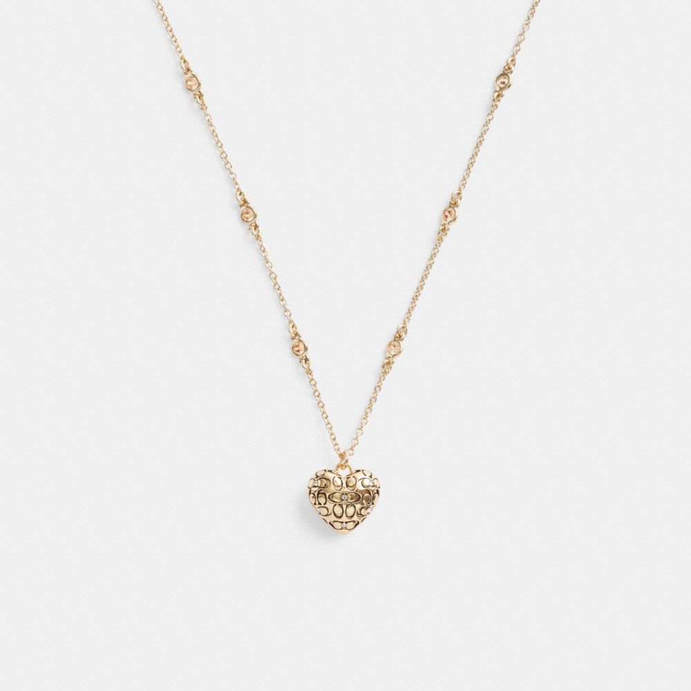 Gold Women COACH® Quilted Signature Heart Pendant Necklace | NZ VRG590