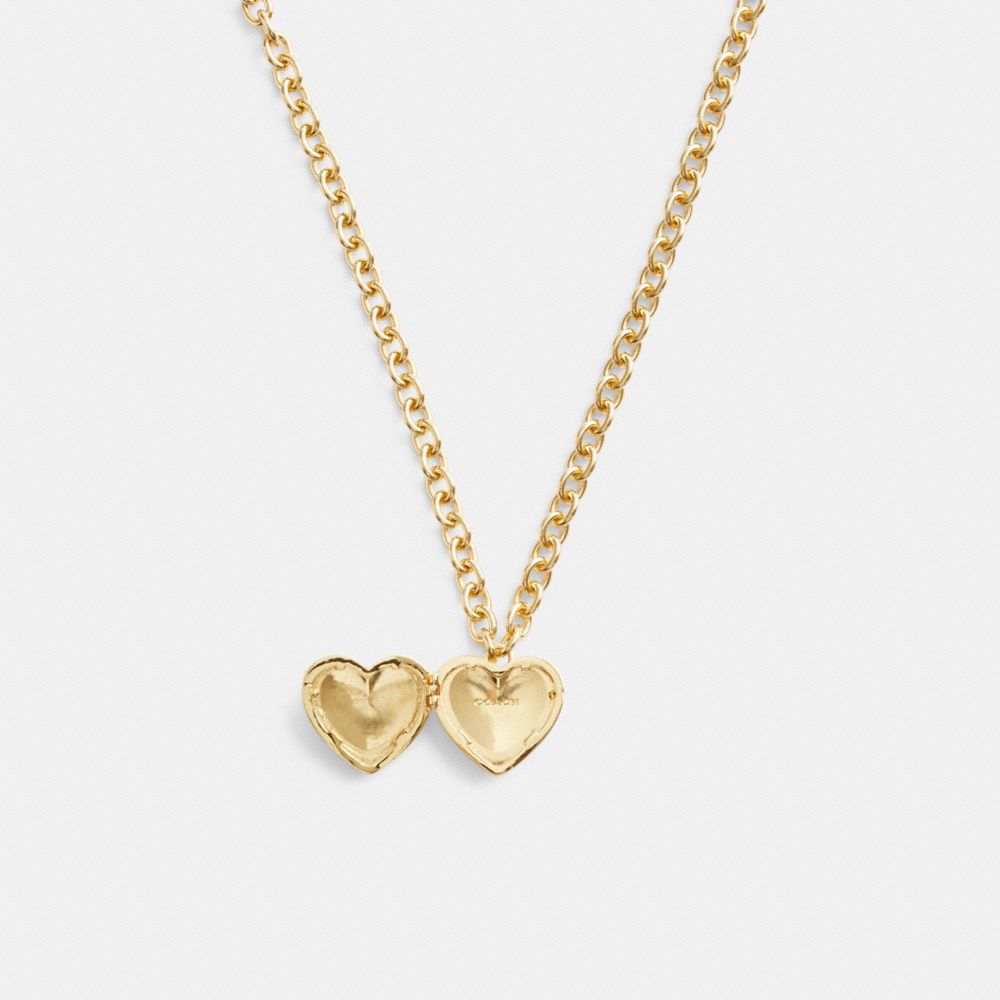 Gold Women COACH® Quilted Signature Heart Locket Necklace | NZ CTF589