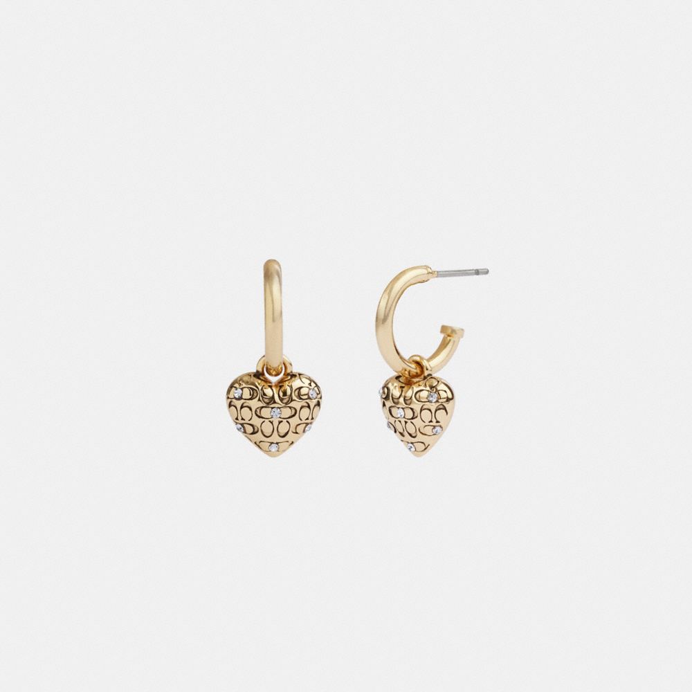 Gold Women COACH® Quilted Signature Heart Huggie Earrings | NZ DFU555