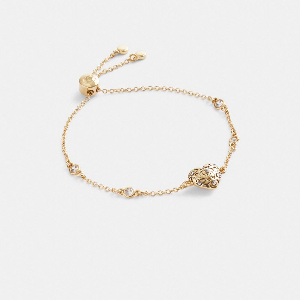 Gold Women COACH® Quilted Signature Heart Slider Bracelet | NZ FDI529