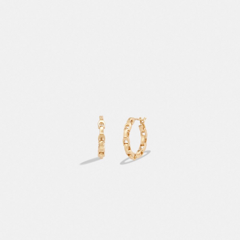 Gold Women COACH® Signature Chain Small Hoop Earrings | NZ PJP558