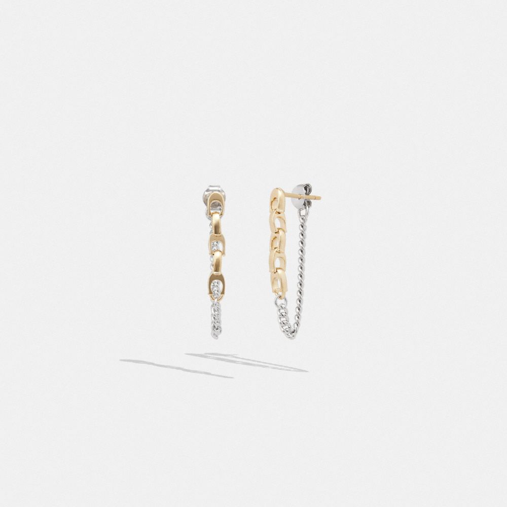 Gold / Silver Women COACH® Signature Mixed Chain Drop Earrings | NZ UZD561