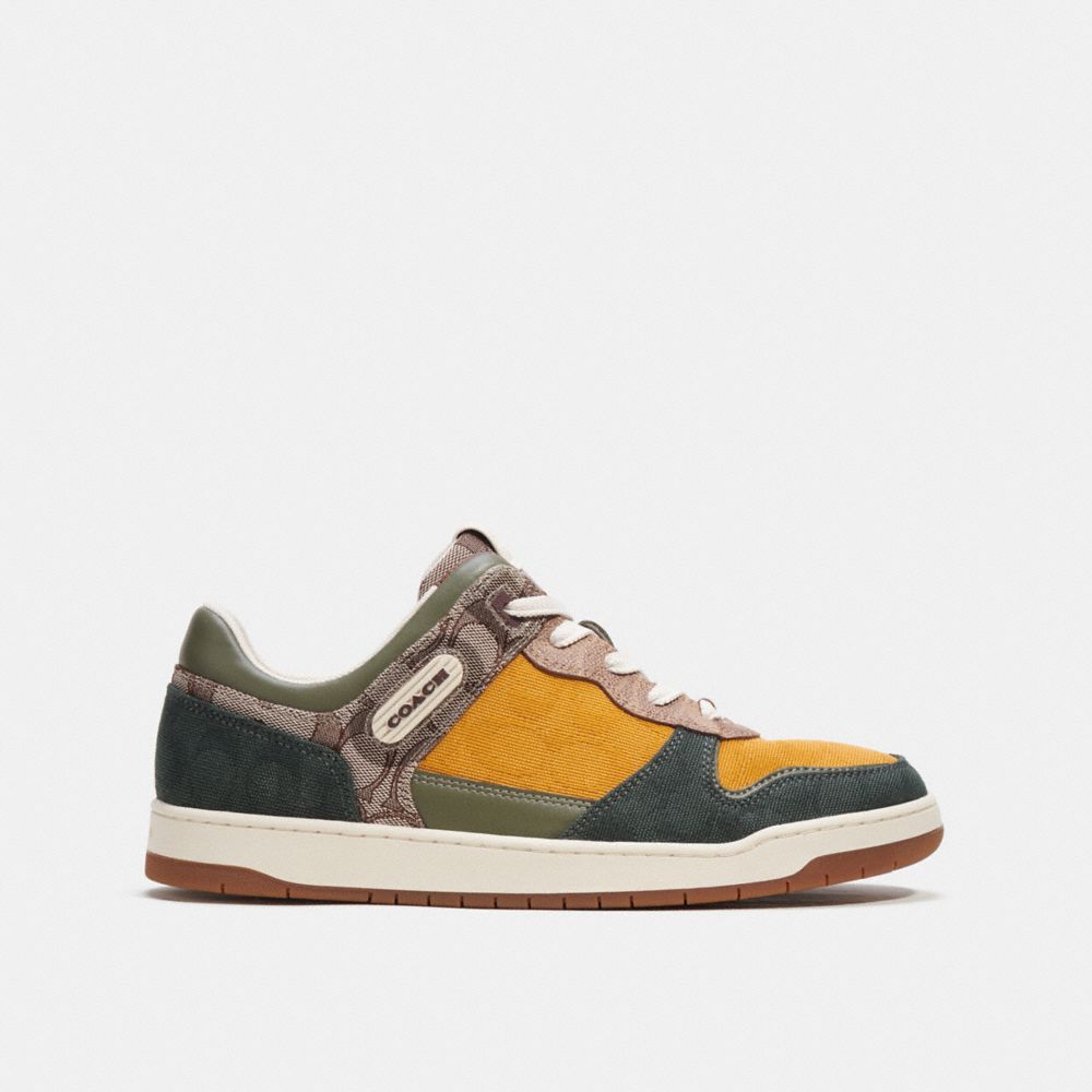 Green Men COACH® C201 In Mixed Signature Fabric Sneakers | NZ NWI124