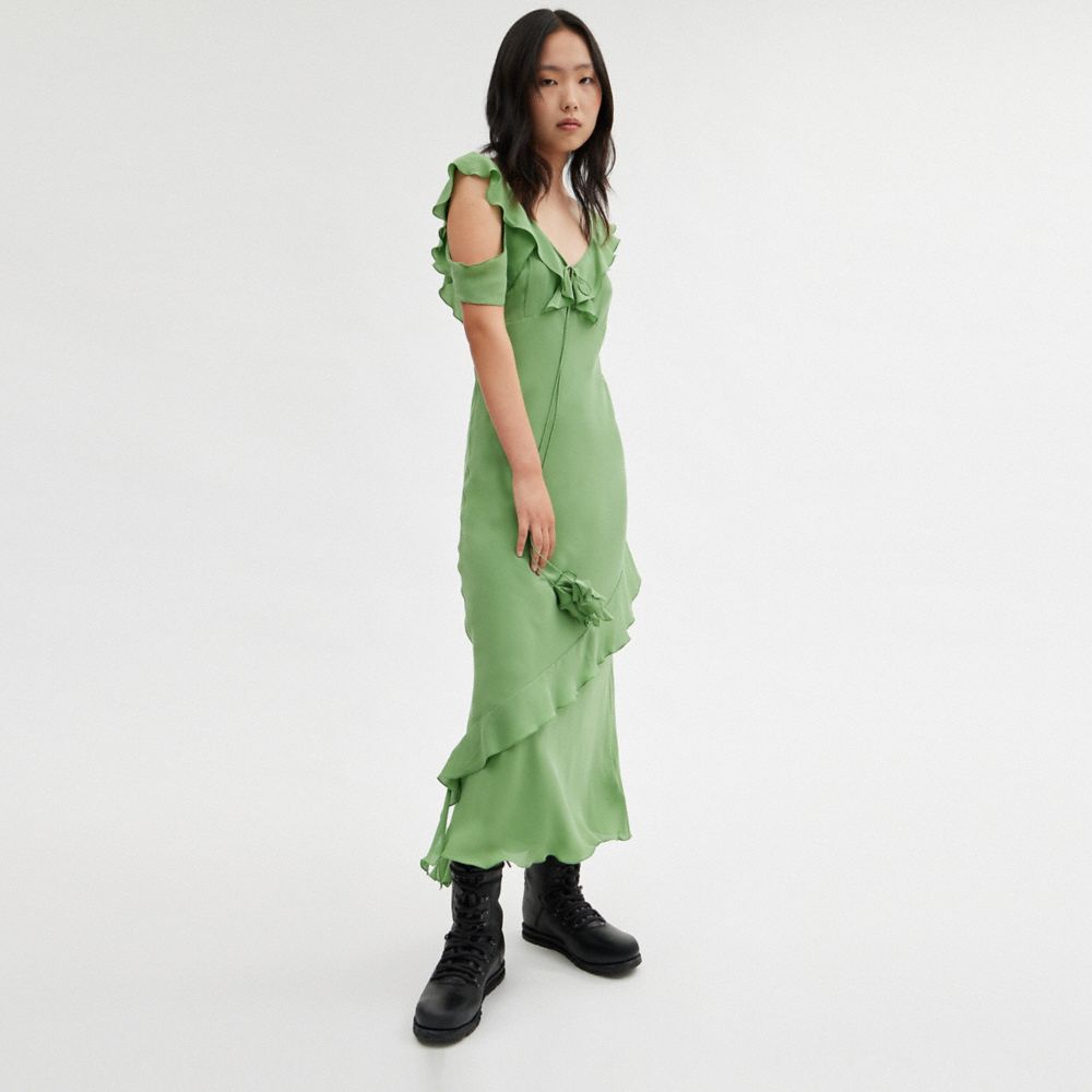 Green Women COACH® V Neck Bias Dress | NZ WNM413