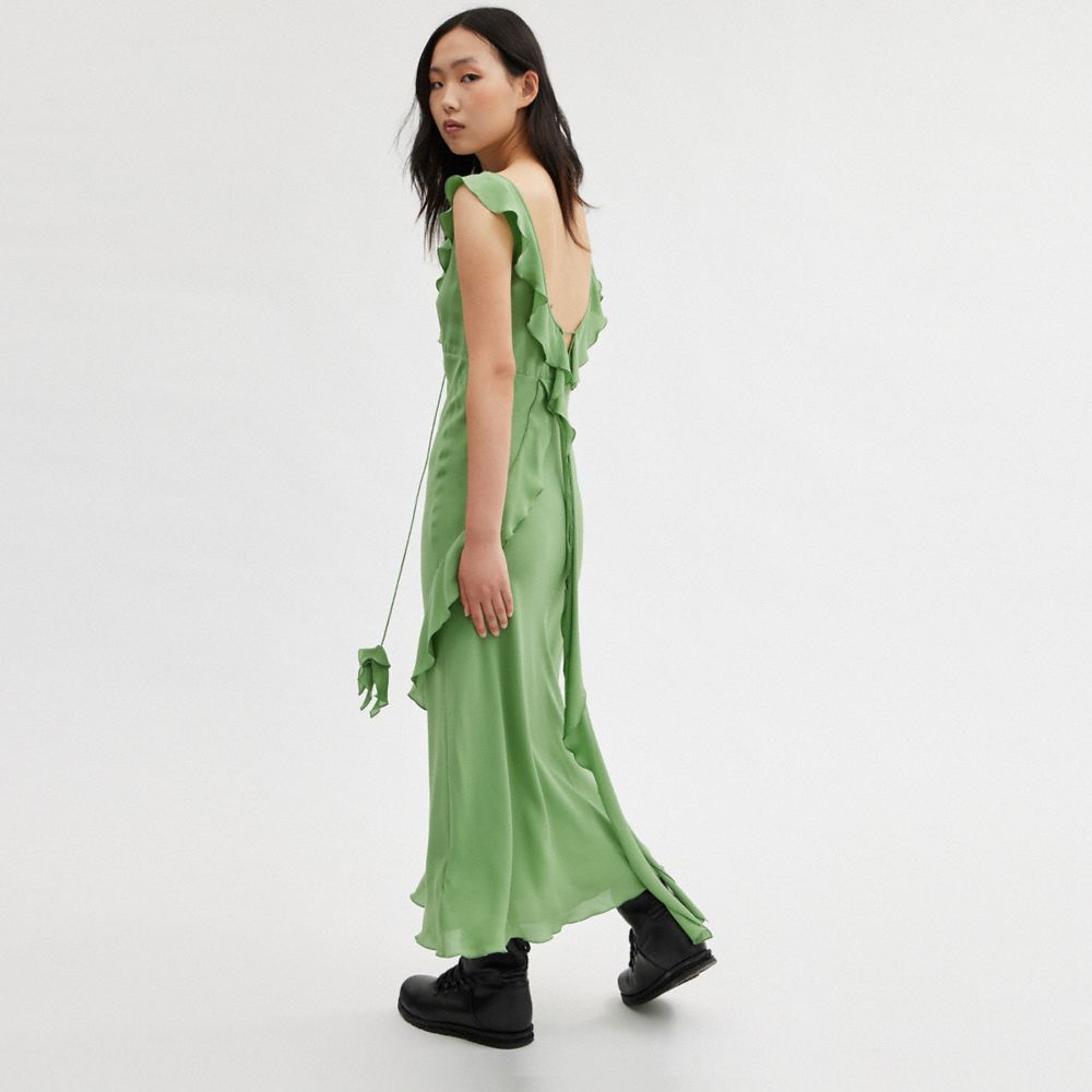 Green Women COACH® V Neck Bias Dress | NZ WNM413