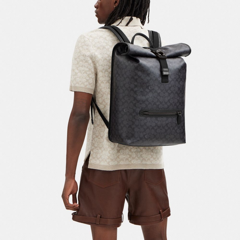 Grey Men COACH® Beck Roll Top In Signature Canvas Backpack | NZ JPJ187