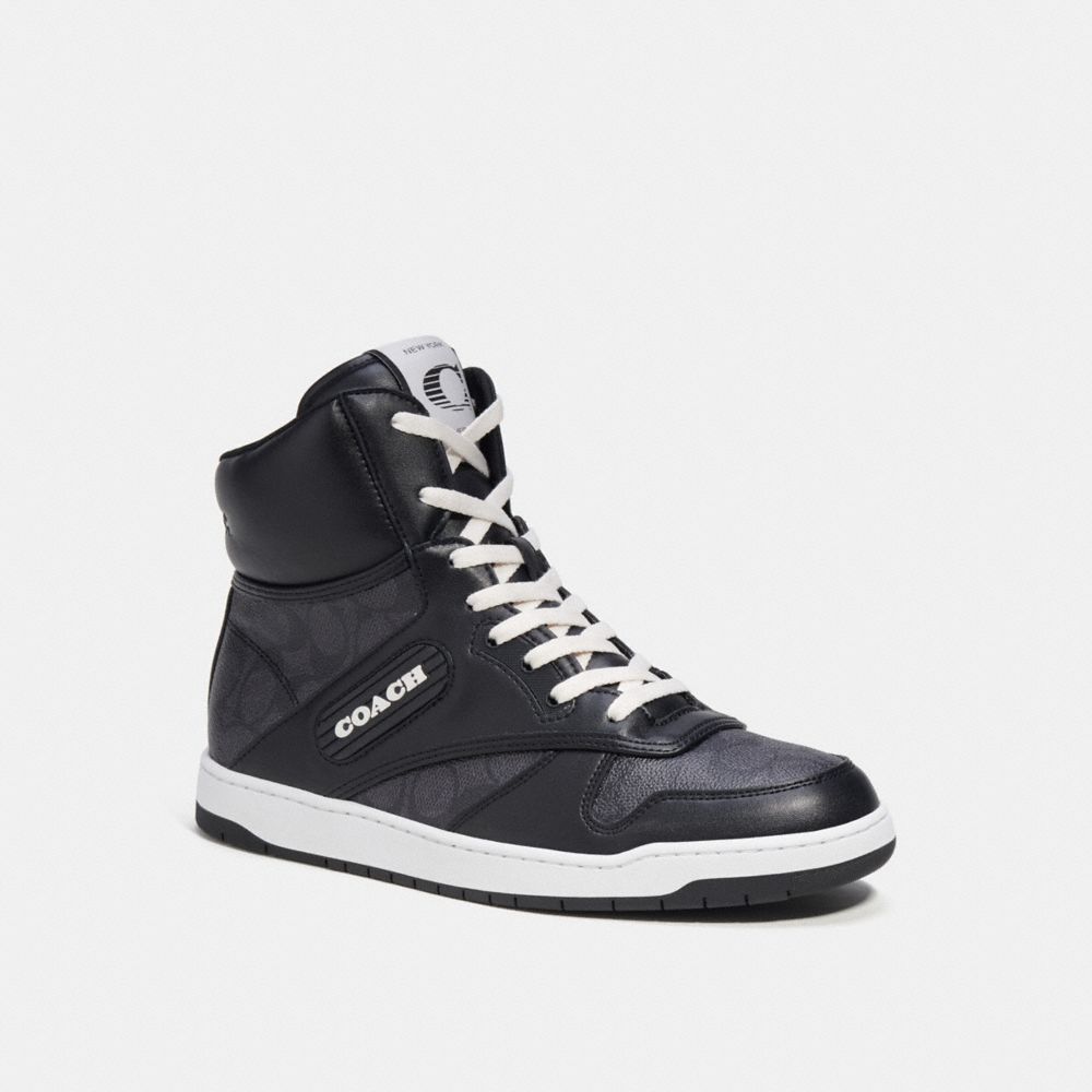 Grey / Black Men COACH® C202 High Top In Signature Canvas Sneakers | NZ XYG131