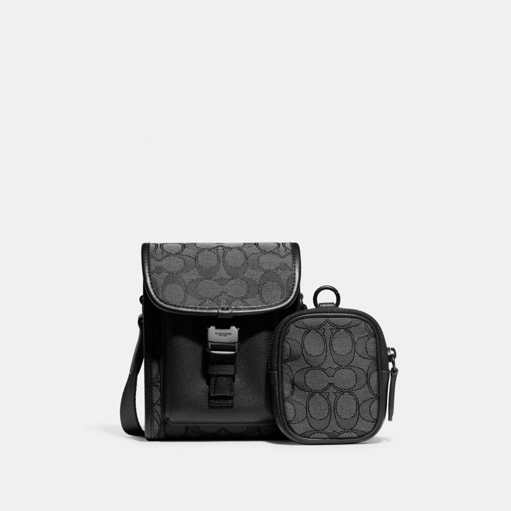 Grey / Black Men COACH® Charter North/South With Hybrid Pouch In Signature Jacquard Crossbody Bag | NZ AHJ214