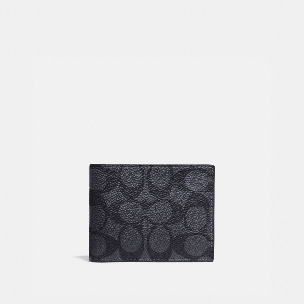 Grey / Black Men COACH® Slim Billfold In Signature Canvas Wallet | NZ ILB248