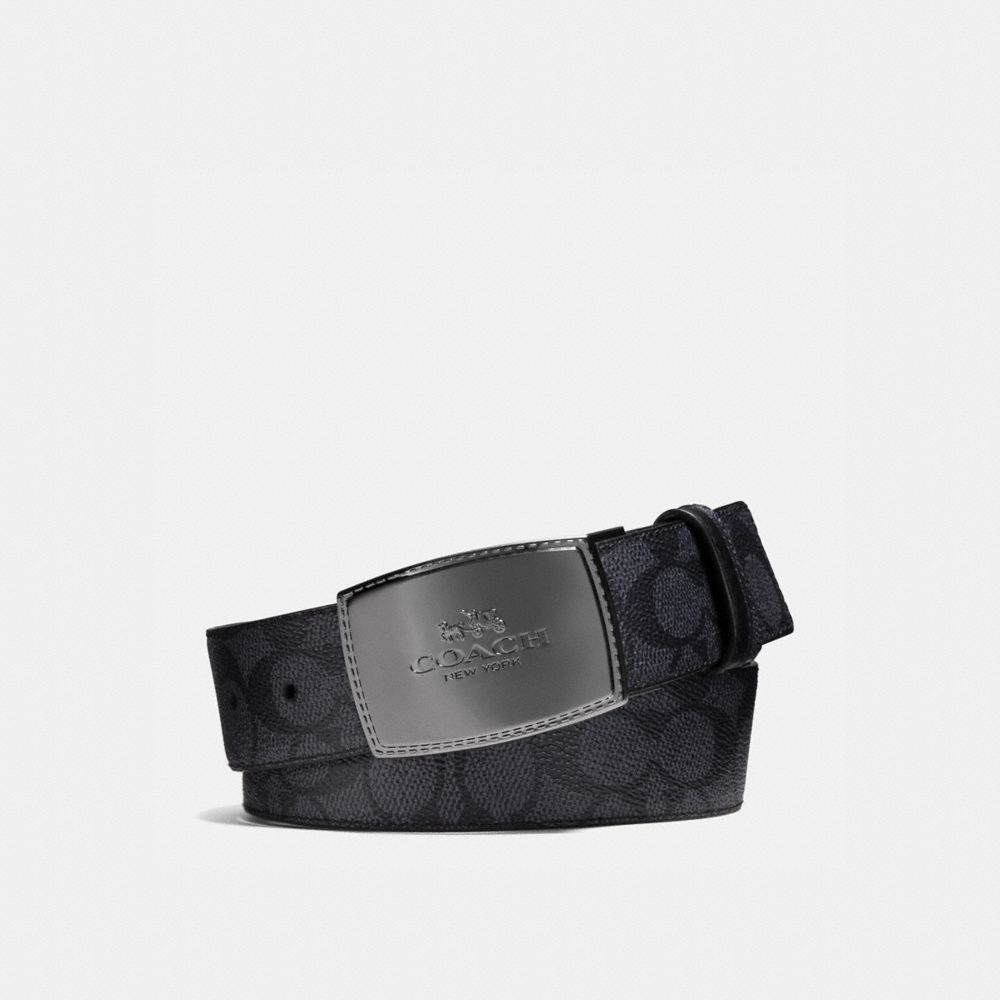 Grey / Black Men COACH® Stitched Plaque Buckle Cut To Size Reversible, 38 Mm Belt | NZ FDK269