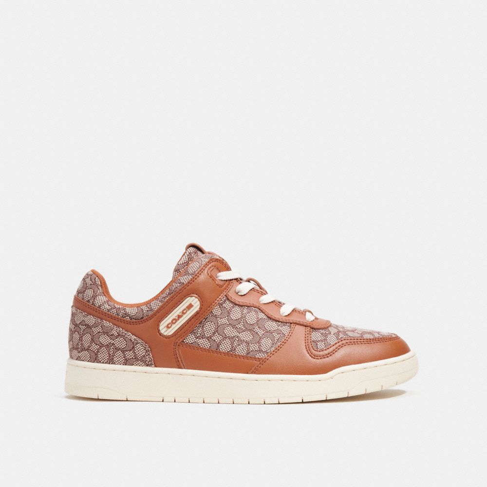 Grey / Brown Men COACH® C201 In Micro Signature Jacquard Sneakers | NZ BEU123