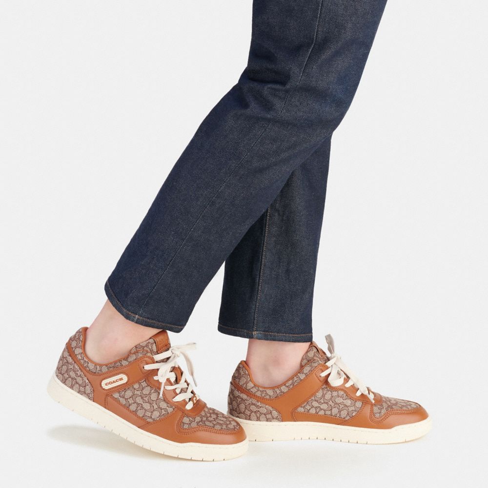 Grey / Brown Men COACH® C201 In Micro Signature Jacquard Sneakers | NZ BEU123