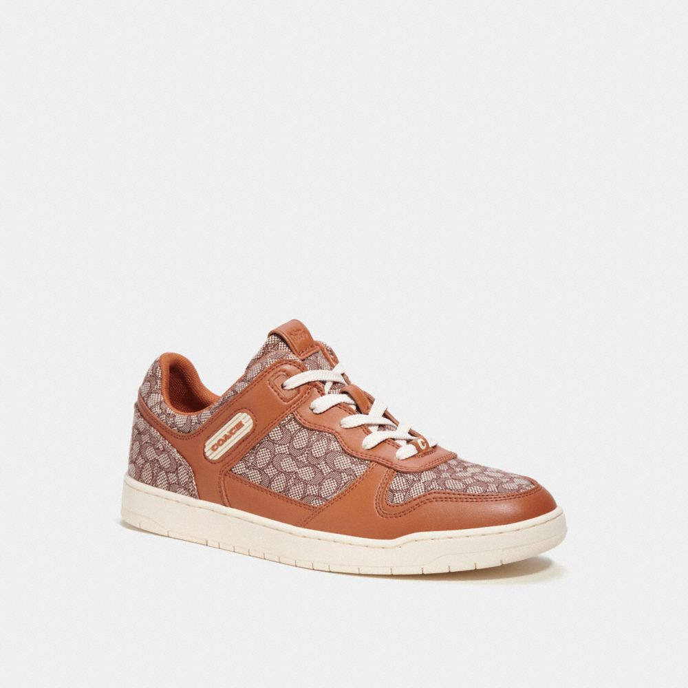 Grey / Brown Men COACH® C201 In Micro Signature Jacquard Sneakers | NZ BEU123