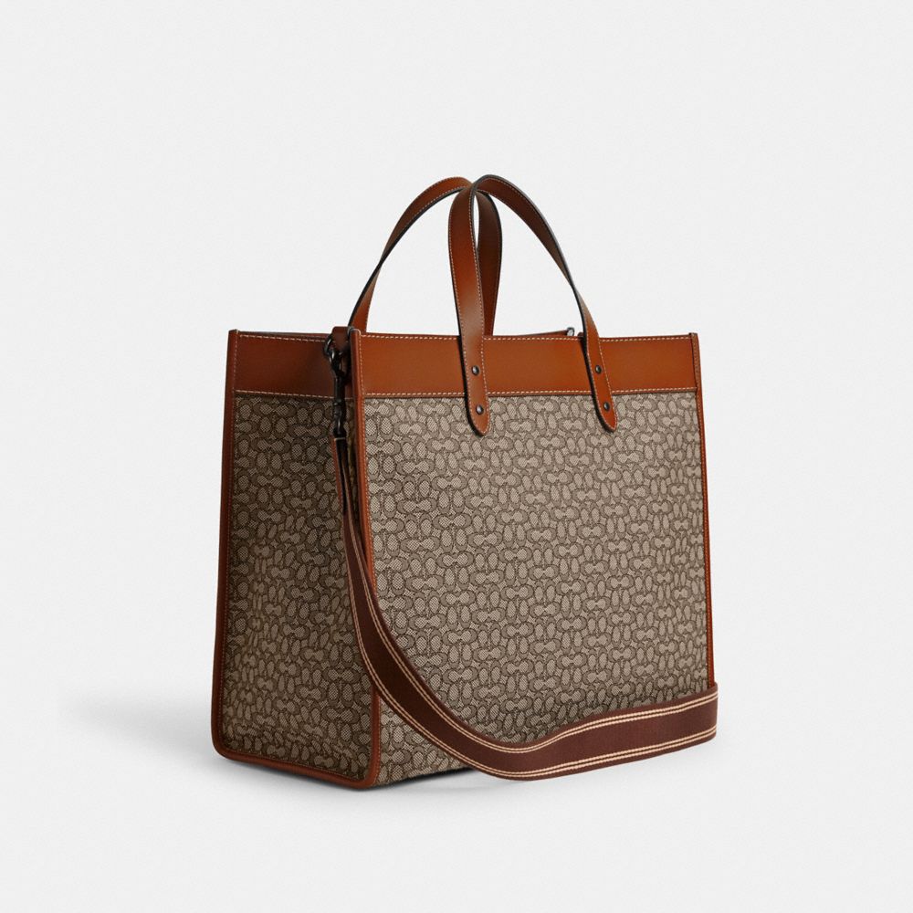 Grey / /Brown Women COACH® Field 40 In Micro Signature Jacquard Tote Bag | NZ RVW928