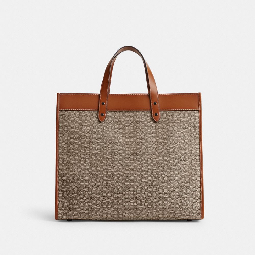 Grey / /Brown Women COACH® Field 40 In Micro Signature Jacquard Tote Bag | NZ RVW928