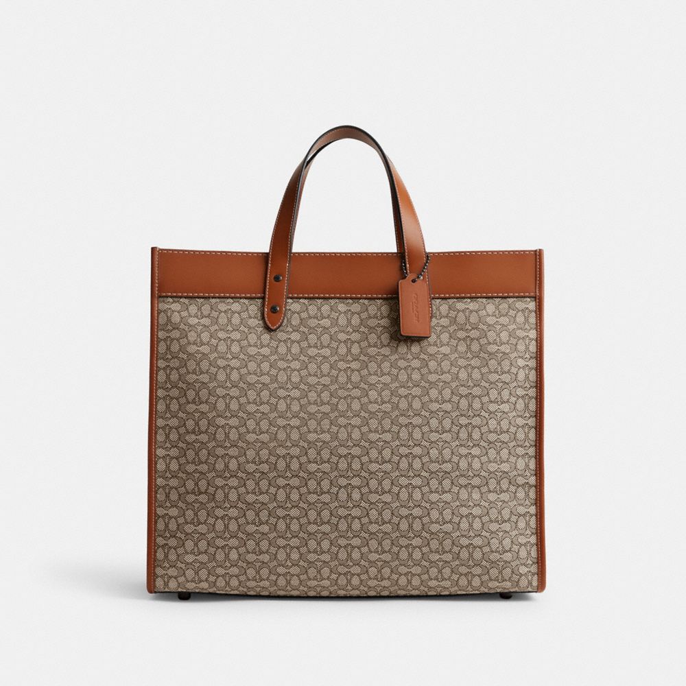 Grey / /Brown Women COACH® Field 40 In Micro Signature Jacquard Tote Bag | NZ RVW928