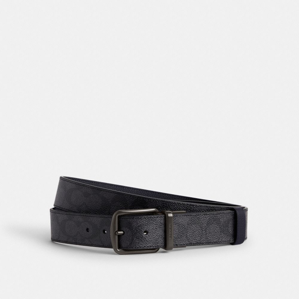 Grey / Navy Men COACH® Boxed Harness And Signature Buckle Cut To Size Reversible, 38 Mm Belt | NZ WNE254