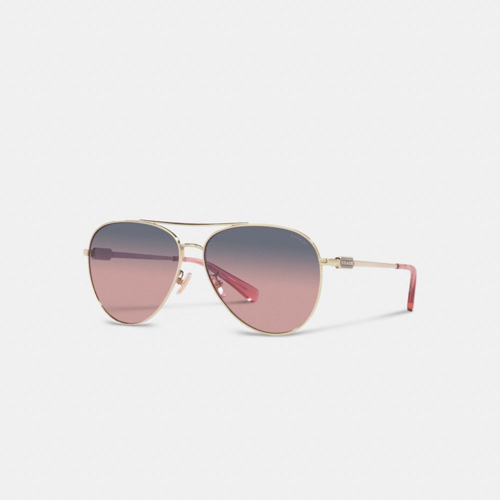 Pink / Purple Women COACH® Badge Metal Pilot Sunglasses | NZ WNF670