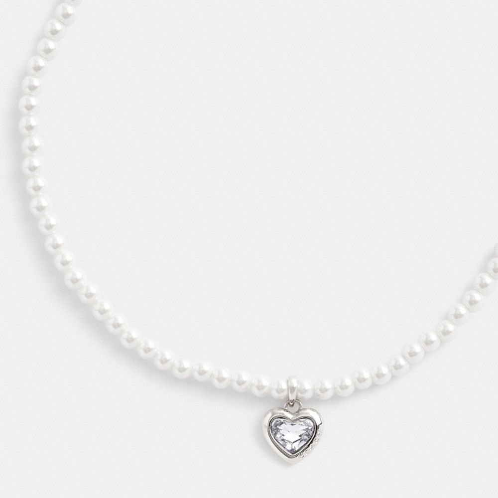 Silver Women COACH® Heart Pearl Choker Necklace | NZ SGR579