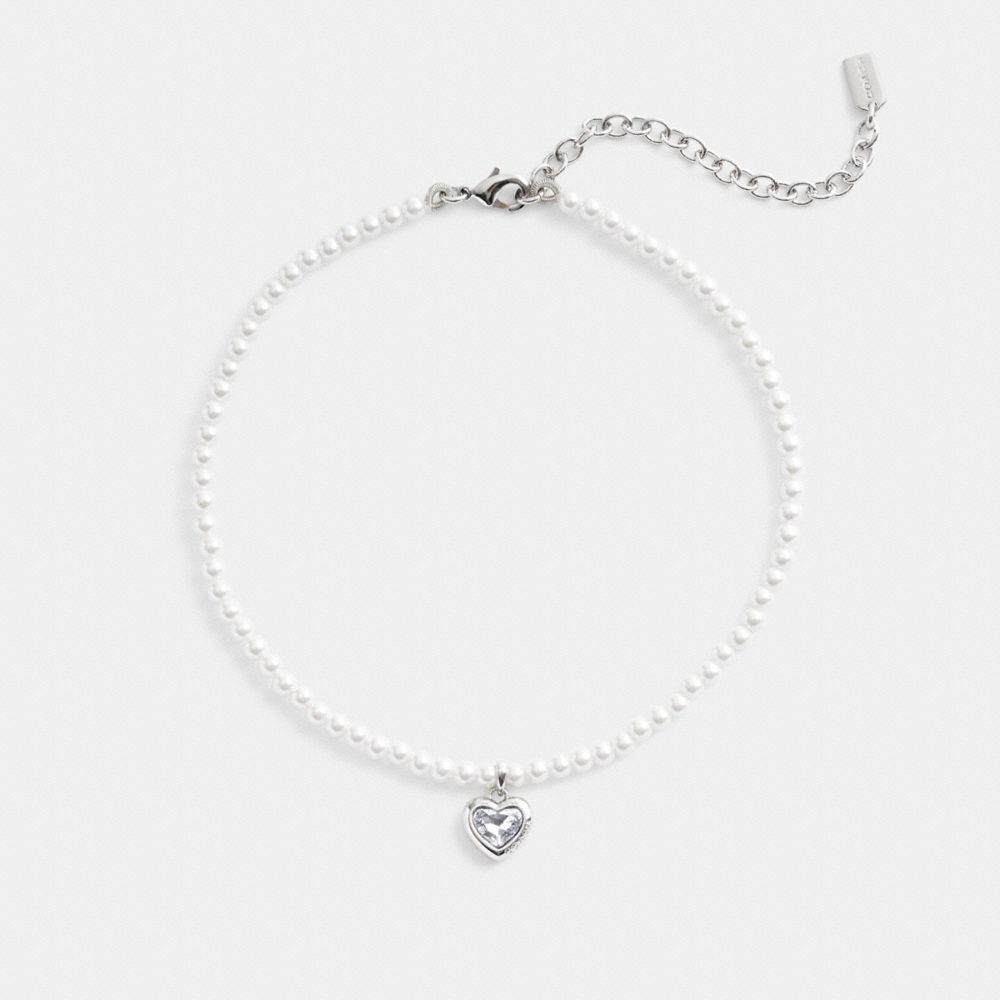 Silver Women COACH® Heart Pearl Choker Necklace | NZ SGR579