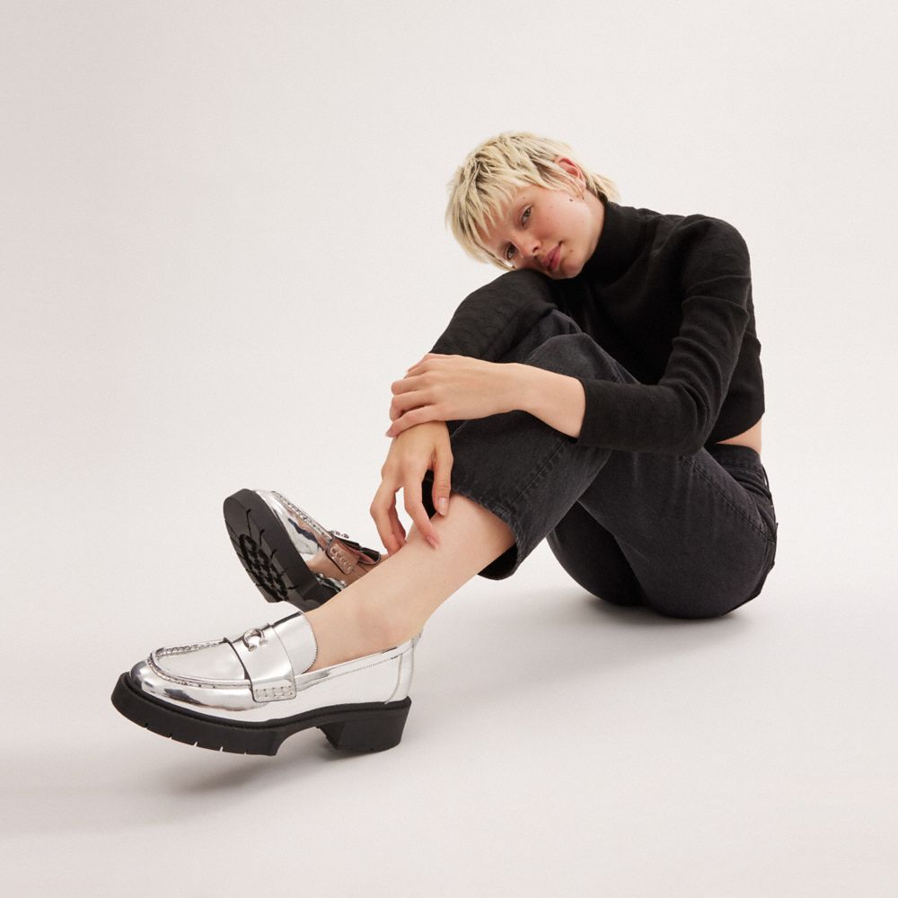 Silver Women COACH® Leah In Metallic Loafer | NZ LIO341