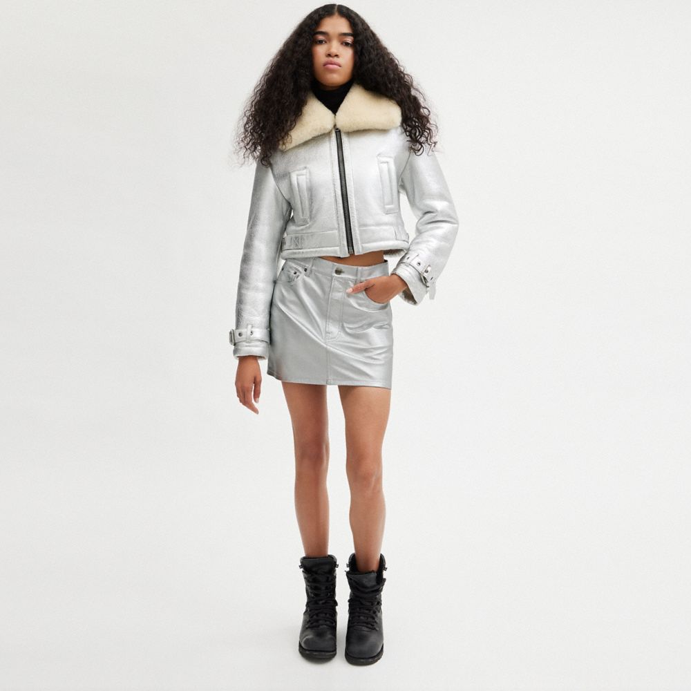 Silver Women COACH® Leather Mini In Metallic Skirt | NZ YXW469