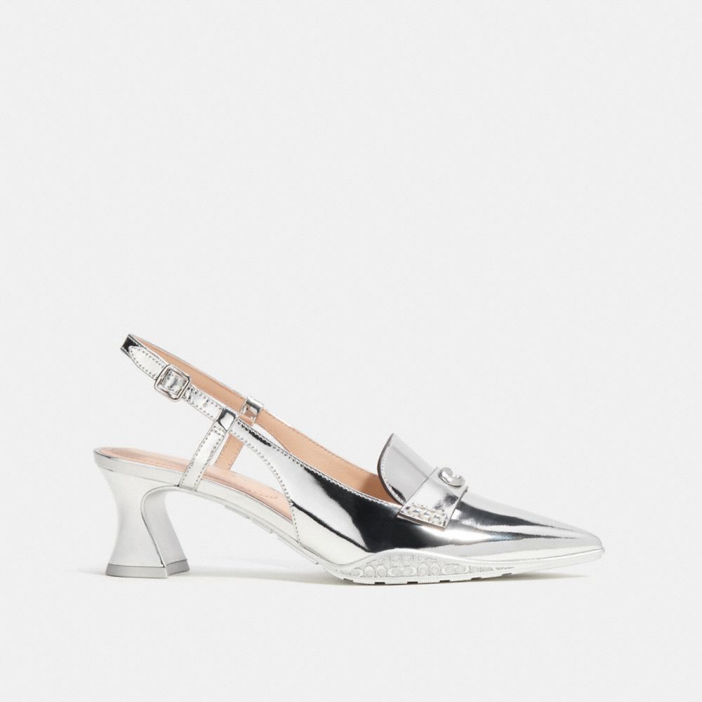 Silver Women COACH® Nikola Hybrid Slingback In Metallic Casual Shoes | NZ LIX326