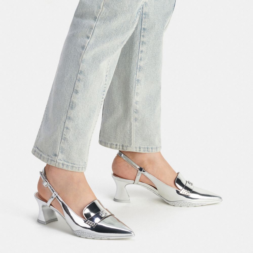 Silver Women COACH® Nikola Hybrid Slingback In Metallic Casual Shoes | NZ LIX326