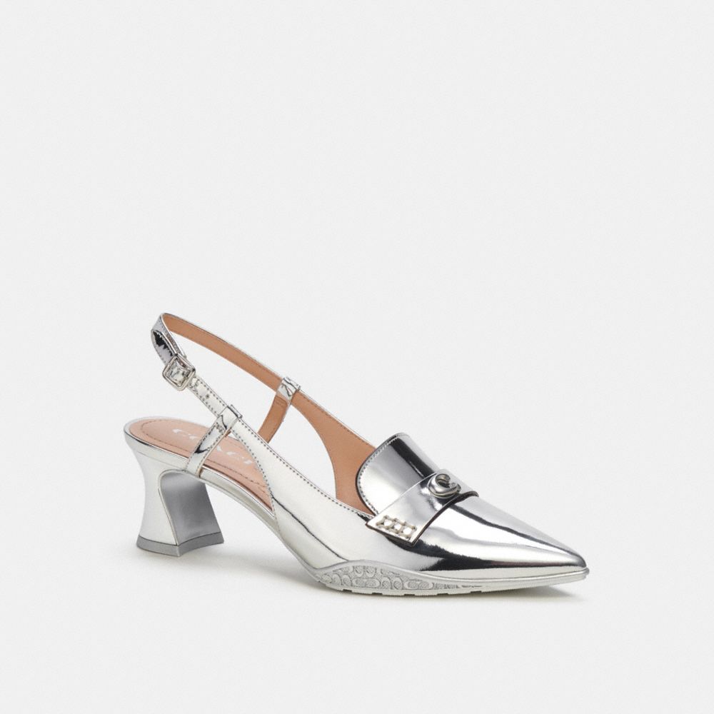 Silver Women COACH® Nikola Hybrid Slingback In Metallic Casual Shoes | NZ LIX326