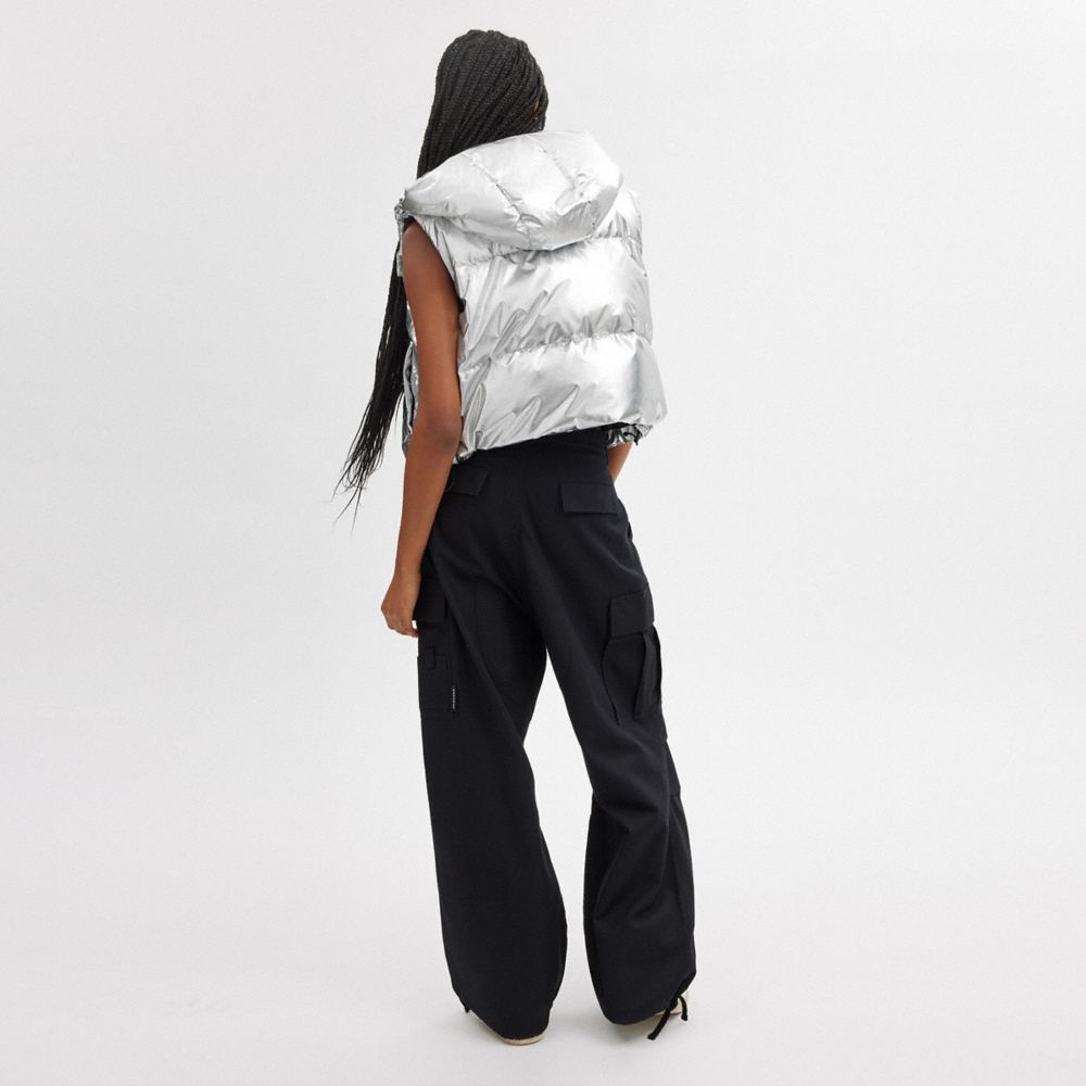 Silver Women COACH® Puffer Vest In Metallic Jacket | NZ VRX434