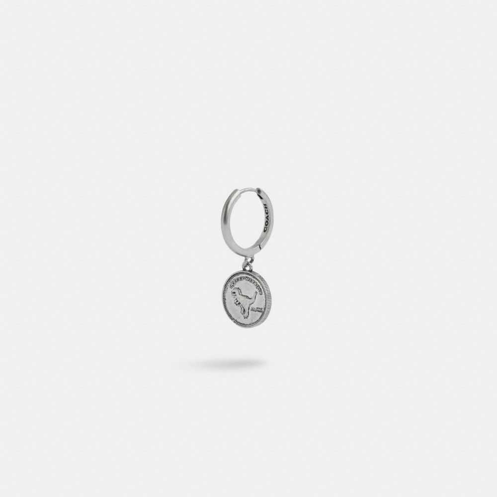 Silver Women COACH® Sterling Coin Single Huggie Earrings | NZ YXF562