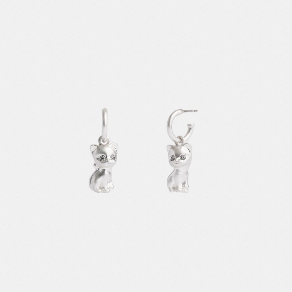 Silver Women COACH® The Lil Nas X Drop Cat Huggie Earrings | NZ QMZ568