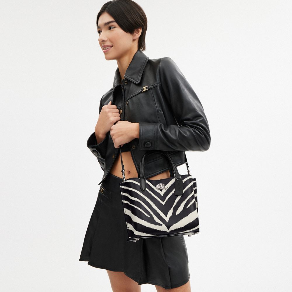 Silver Women COACH® Willow 24 With Zebra Print Tote Bag | NZ VRQ954