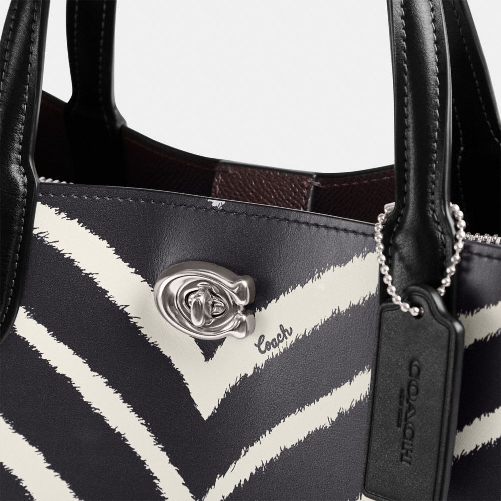 Silver Women COACH® Willow 24 With Zebra Print Tote Bag | NZ VRQ954