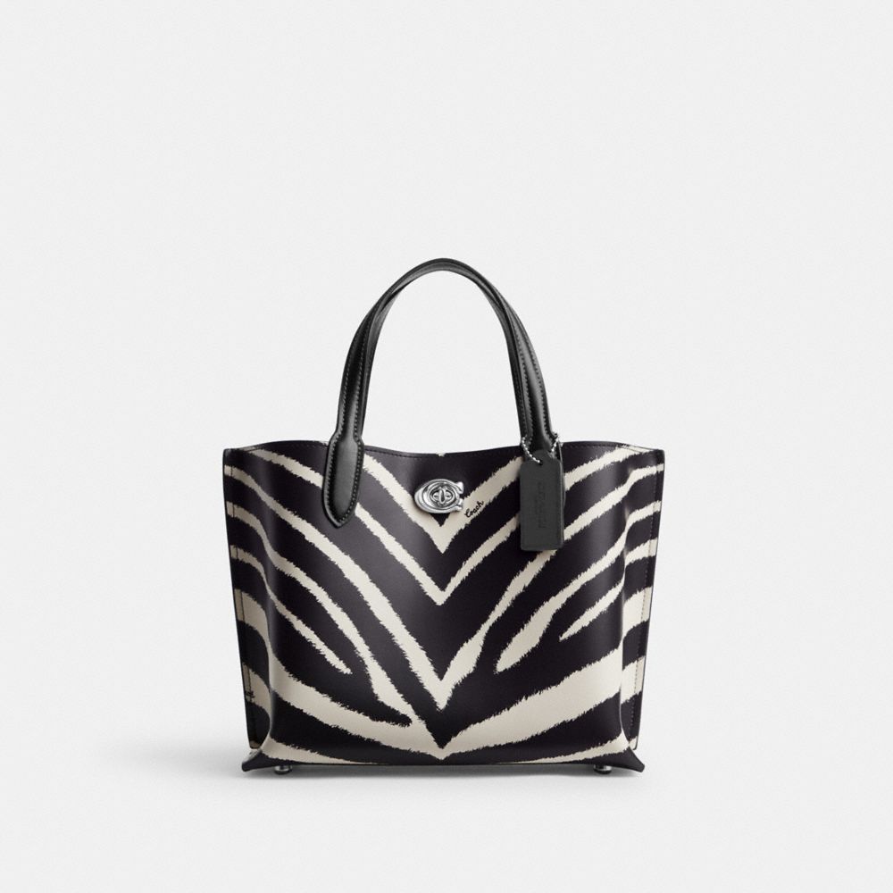 Silver Women COACH® Willow 24 With Zebra Print Tote Bag | NZ VRQ954