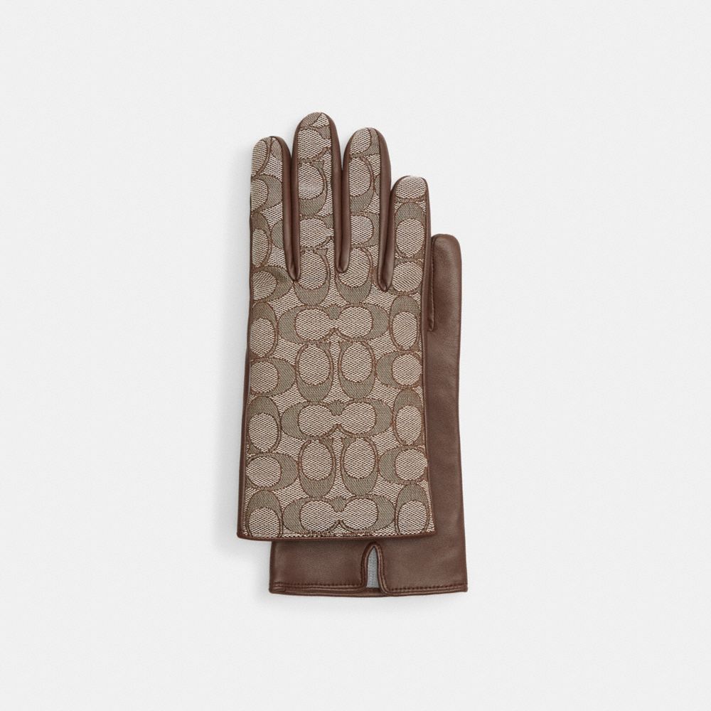 Silver / Grey Women COACH® Signature Jacquard And Leather Tech Gloves | NZ HAY635