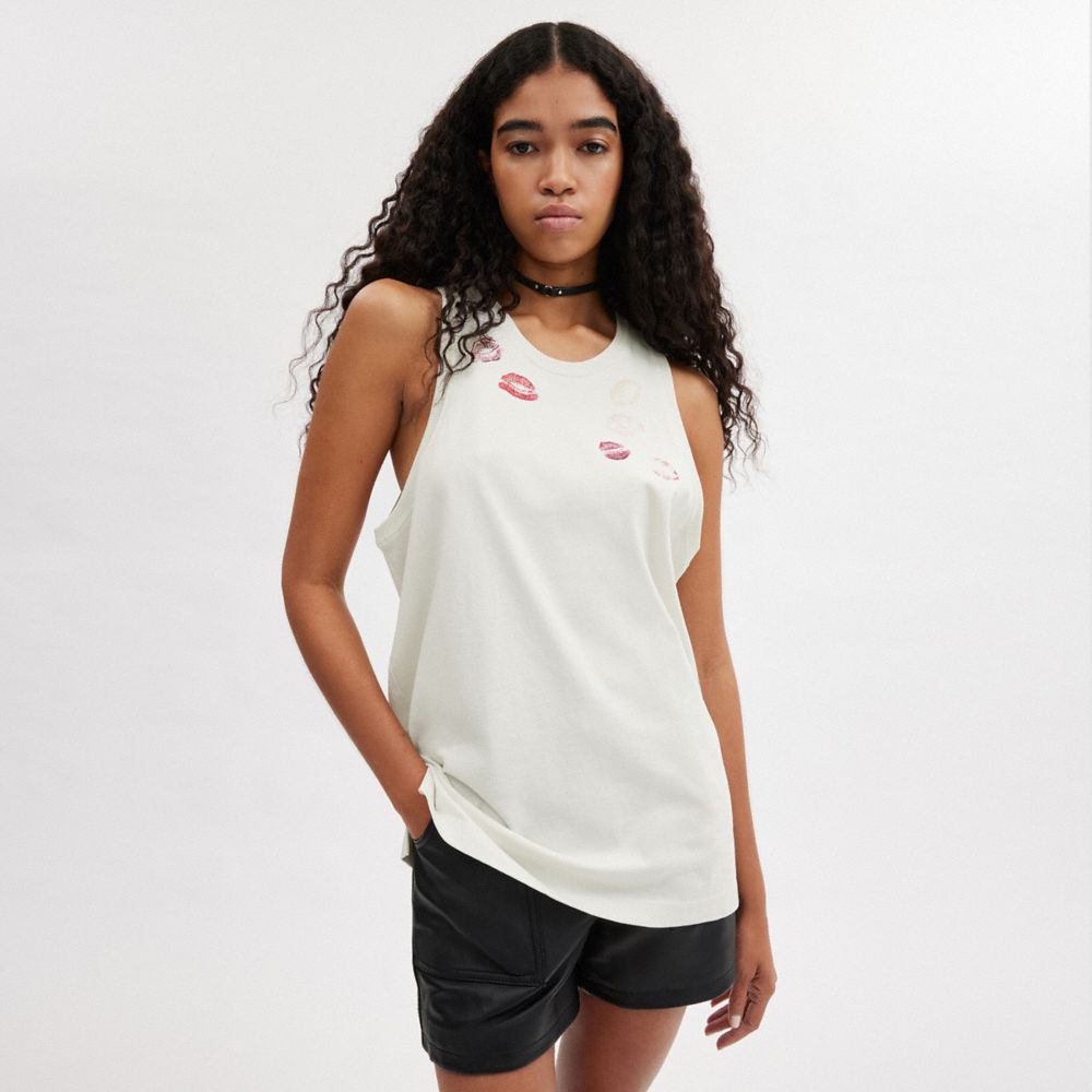 White Women COACH® Buy Now Lip Print Top Tanks | NZ WNZ514