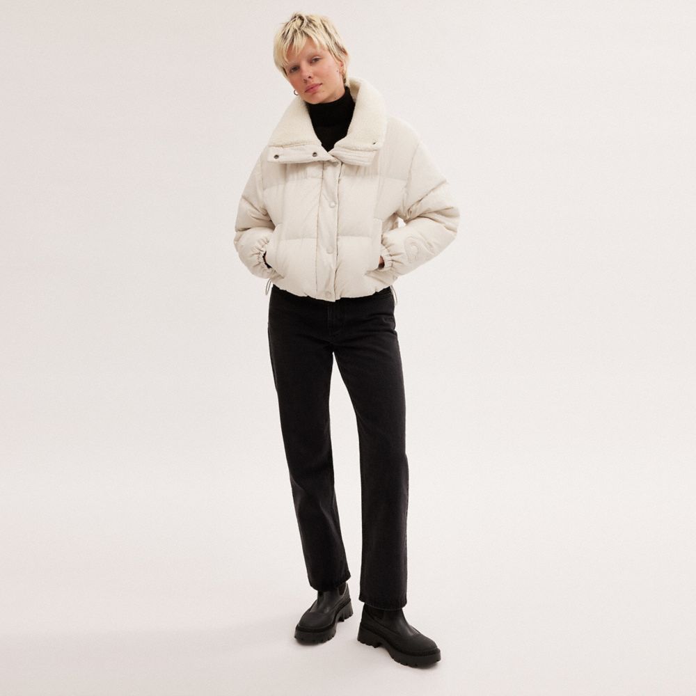 White Women COACH® Cropped Puffer With Sherpa Jacket | NZ HAF427