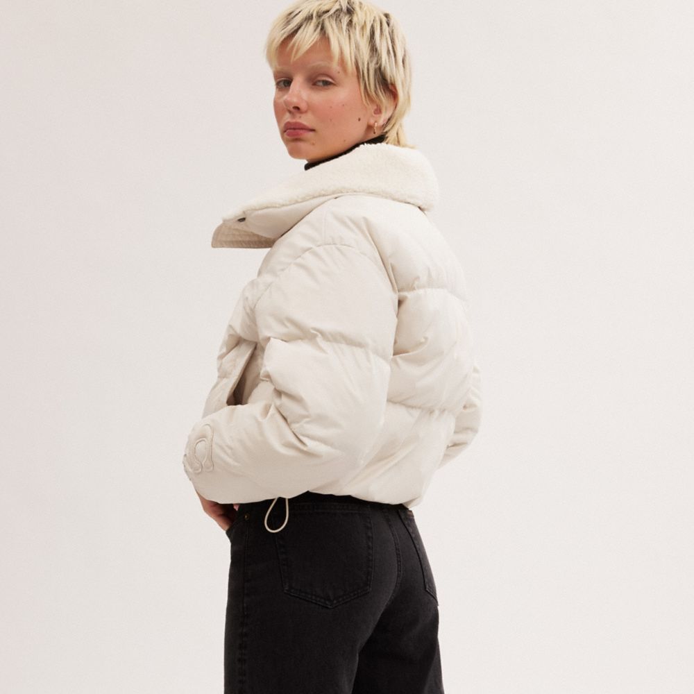 White Women COACH® Cropped Puffer With Sherpa Jacket | NZ HAF427