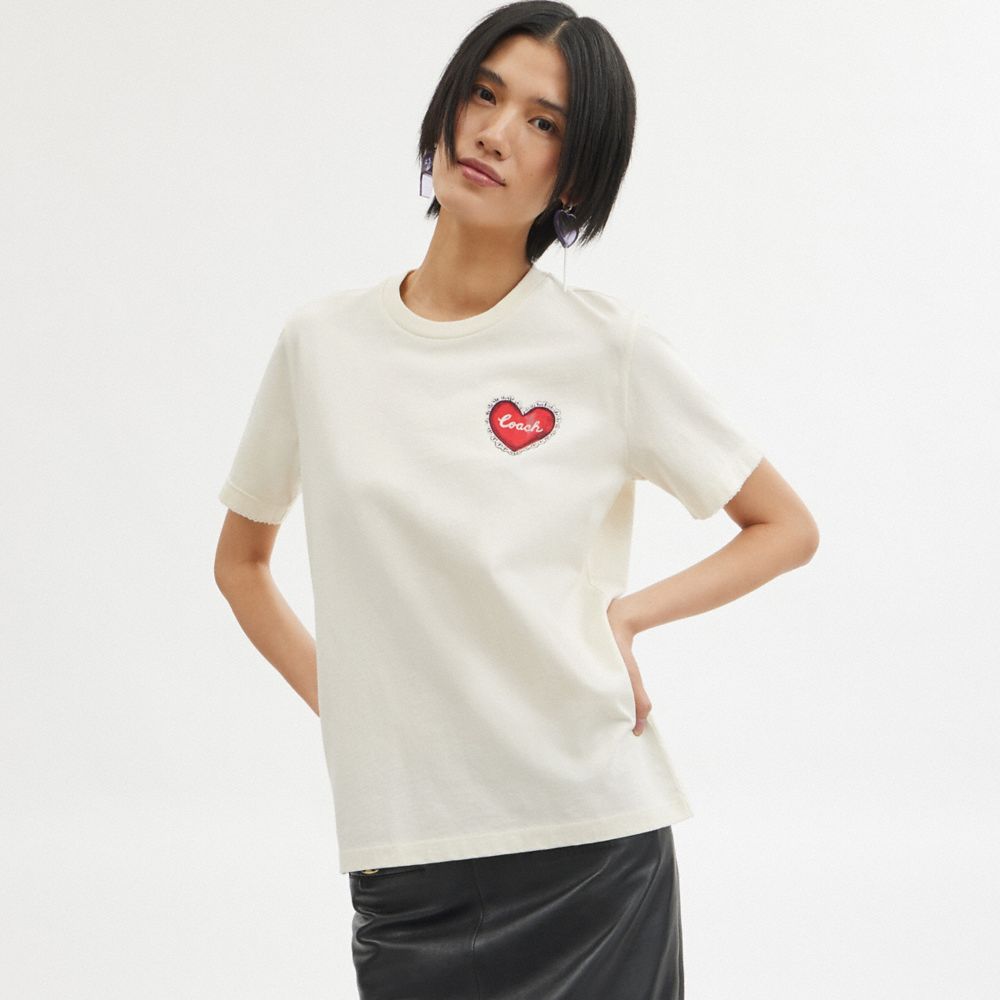 White Women COACH® Heart T Shirts | NZ JNZ 499