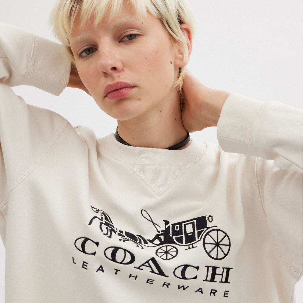 White Women COACH® Horse And Carriage Crewneck Sweatshirt | NZ BEZ487