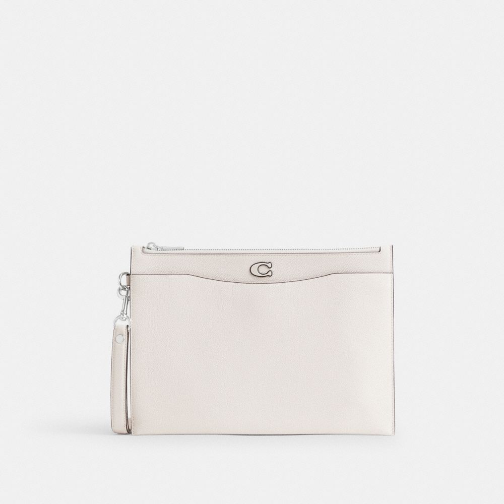 White Women COACH® Pouch Wristlet In Crossgrain Leather With Signature Canvas Interior Handbag | NZ AHZ838