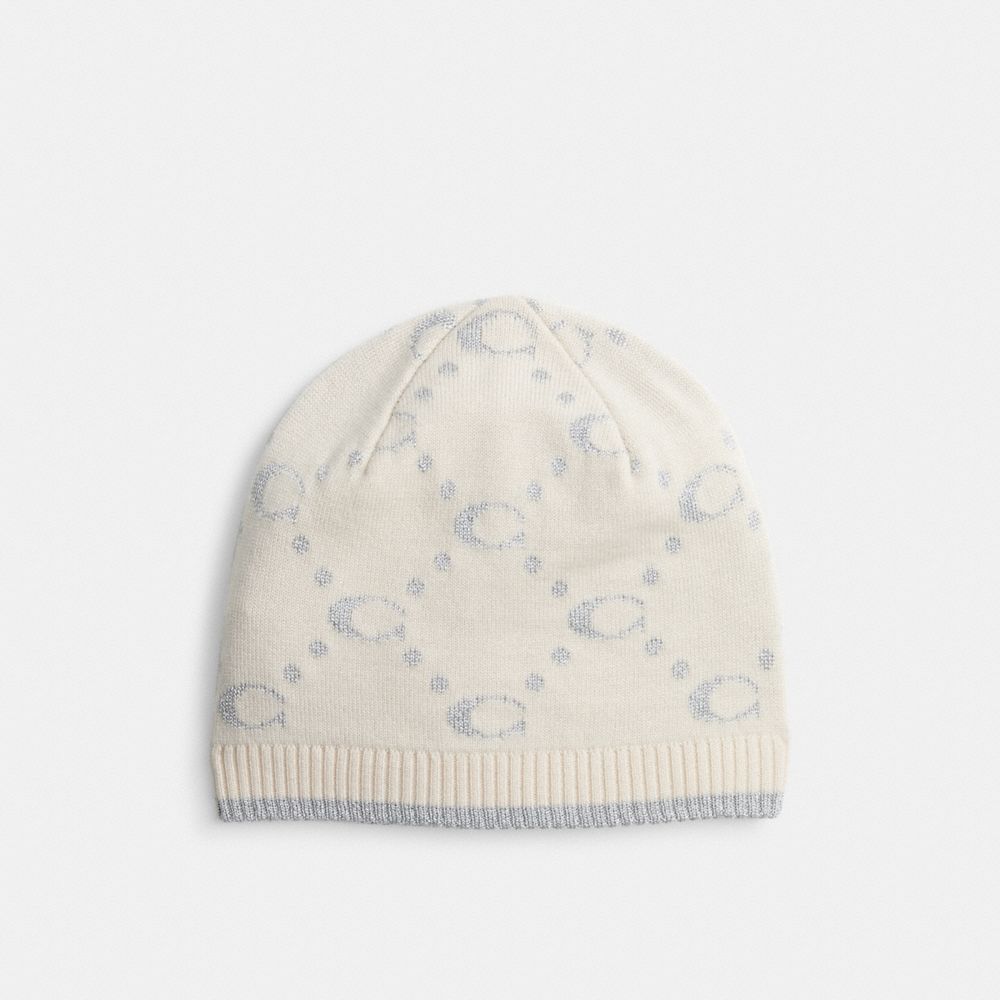 White Women COACH® Signature Metallic Knit Beanie | NZ RVX623