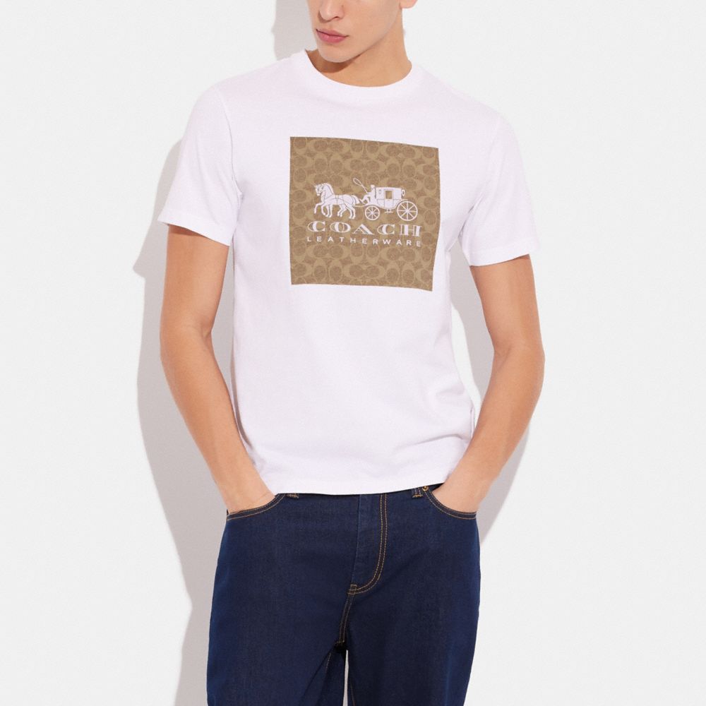 White / Brown Women COACH® Signature Horse And Carriage In Organic Cotton T Shirts | NZ OKD507